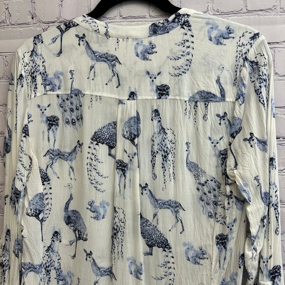 Maeve Fauna Animal Print Long Sleeve Pleated Button Front Tunic Small Wildlife - Picture 6 of 10